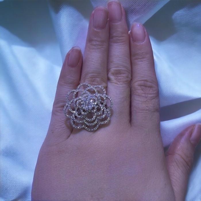 Camelia Flower Diamond Ring Gold 18k White Gold- Diamond Jewelry