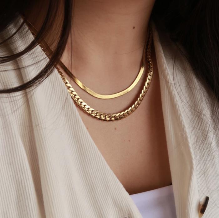 Kalung snake chain flat necklace gold 17k/750/kalung flat emas- Diamond Jewelry