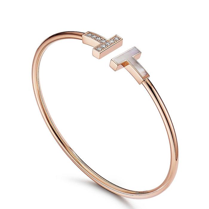 T bangle with mother of pearl and 18K rose gold Diamond Jewelry