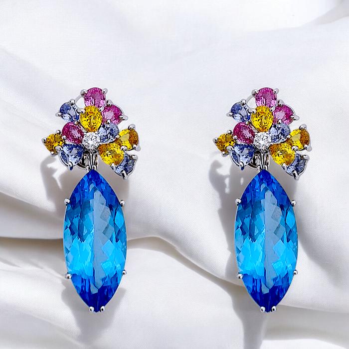 Blue Topaz Diamond Earring 18K / Diamond Jewelry