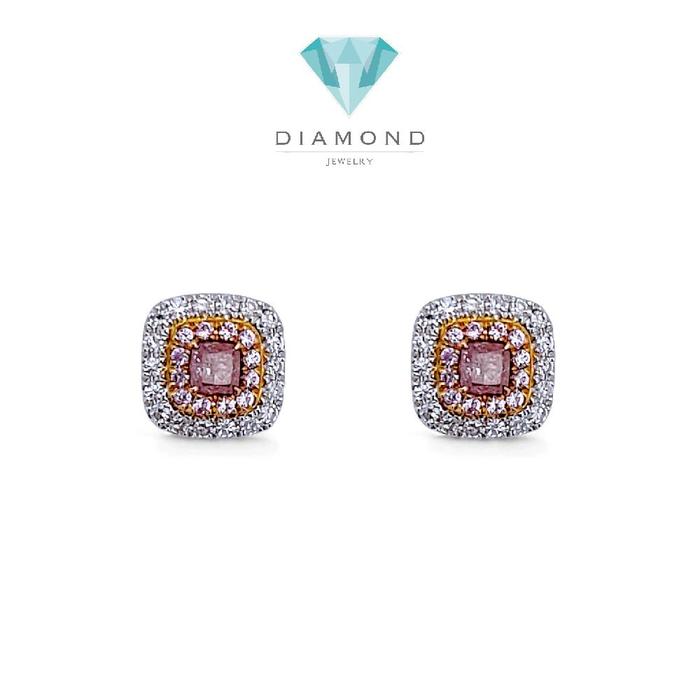 Pink Cushion Diamond Earring 18K / Anting Berlian Pink Cushion 18K / Diamond Jewelry 400AB500BMLS-HT