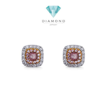 Pink Cushion Diamond Earring 18K / Anting Berlian Pink Cushion 18K / Diamond Jewelry 400AB500BMLS-HT