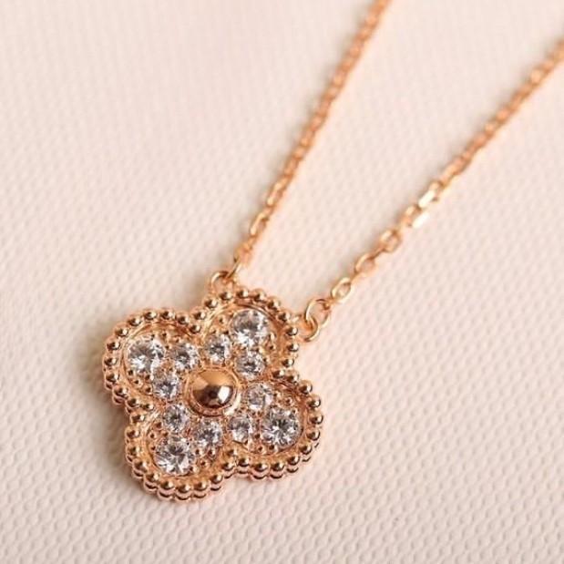 Diamond clover vintage vc necklace 18k Gold-Diamond Jewelry