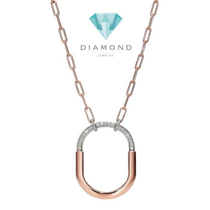 chain diamond necklace  lock pendant 18k -Diamond Jewelry