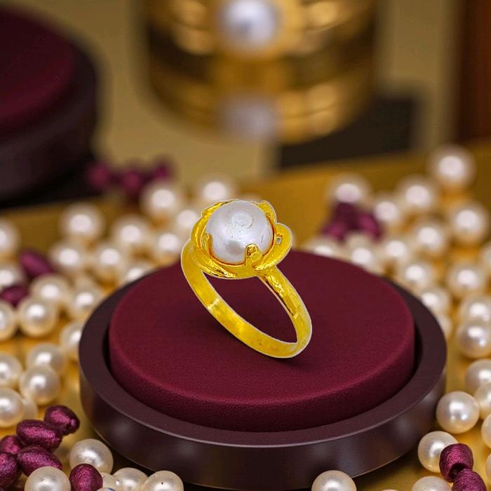 Pearl Leaf Gold Ring 23K / Cincin Emas Mutiara Daun 23K / Diamond Jewelry 9CM3WP-HT
