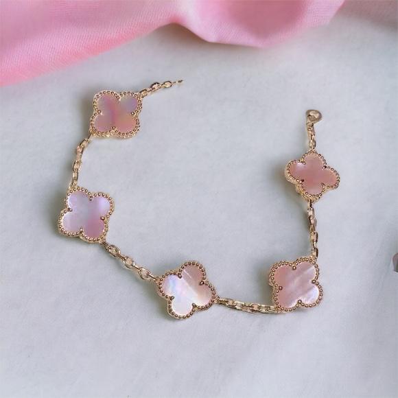 Mop Clover Alhambra Pink Pearl Bracelet 18K Gold-Diamond Jewelry-77GBD69000ABLS-HT