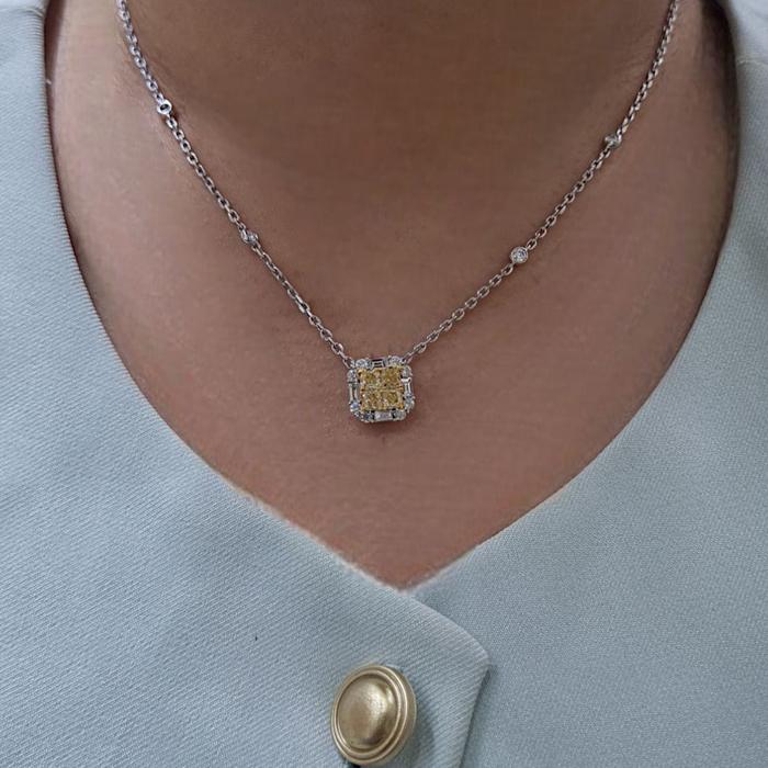 Yellow diamond pendant white gold 18k-Diamond Jewelry
