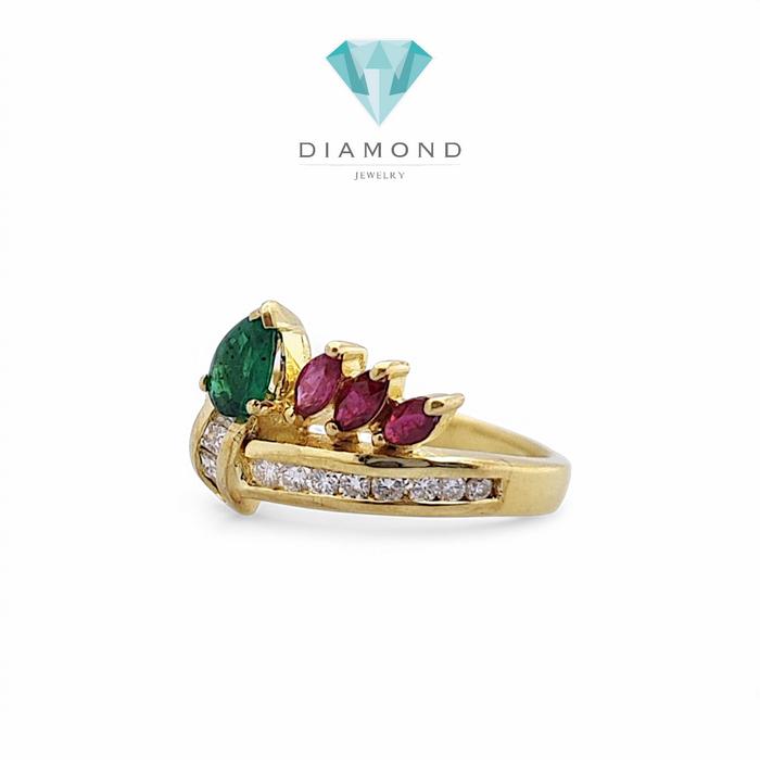 Emerald tricolor Diamond Ring 18K / Diamond Jewelry