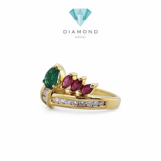 Emerald tricolor Diamond Ring 18K / Diamond Jewelry