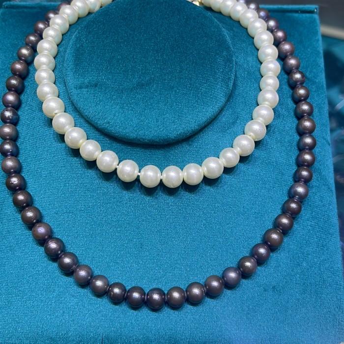Pearl Black Akoya tennnis 7-8mm Necklace 18K / Diamond Jewelry