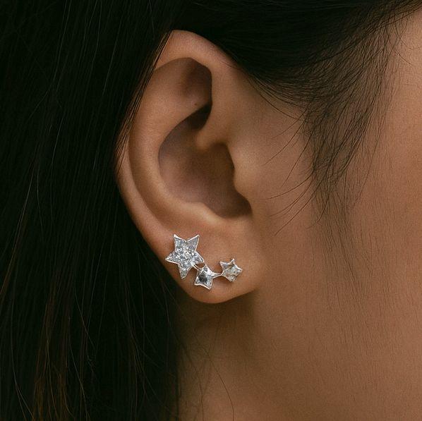Triple Star Gold Earring 750K / Anting Emas Tiga Bintang 750K / Diamond Jewelry 407AMS102LS-HT