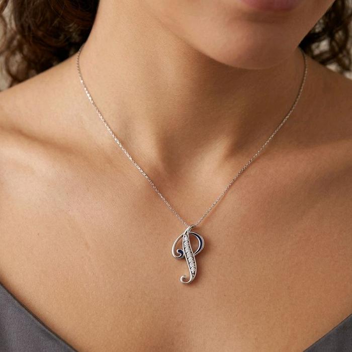 White Gold Letter P Pendants 18K / Liontin Emas Putih Huruf P 18K / Diamond Jewelry / 266LMSLS2