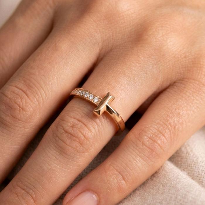 T Rings Rose Gold 17K / Cincin T Rose Gold 17K / Diamond Jewelry / 442CMS17OLS