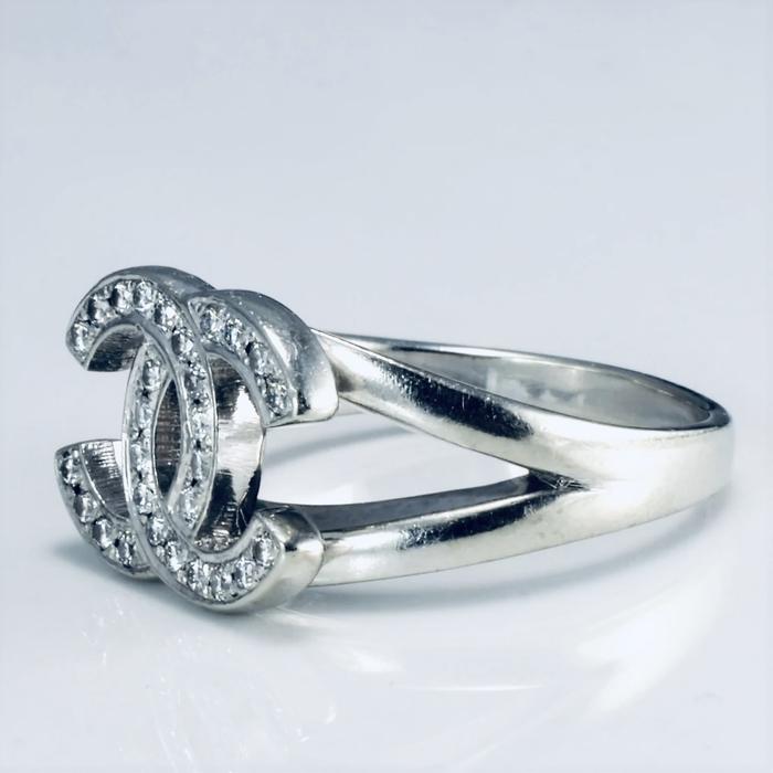 Inspired Double C Diamond Ring 18 k gold Diamond Jewelry