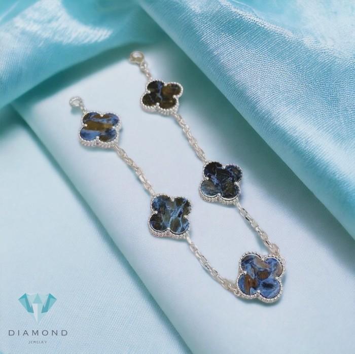 Pietersite clover bracelet 18k white gold -Diamond Jewelry