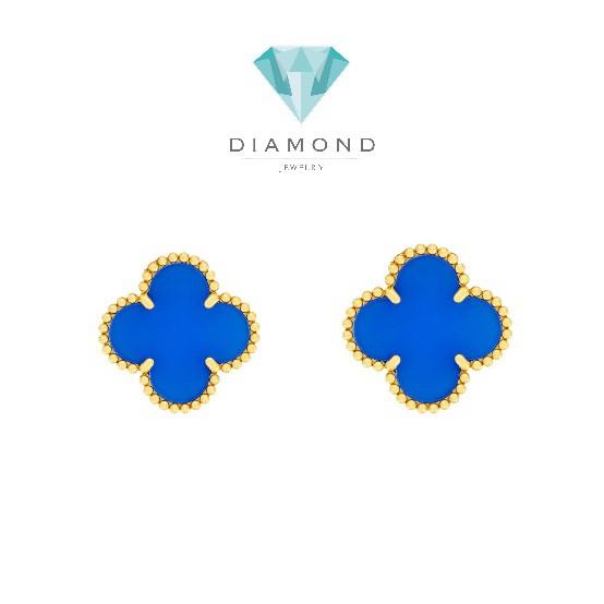 Clover blue agate earring vintage alhambra 18k -Diamond Jewelry-HT
