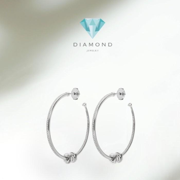 Diamond earring hoop 18k white gold-Diamond Jewelry