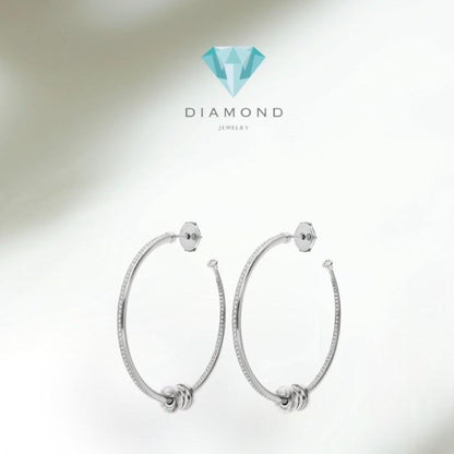 Diamond earring hoop 18k white gold-Diamond Jewelry