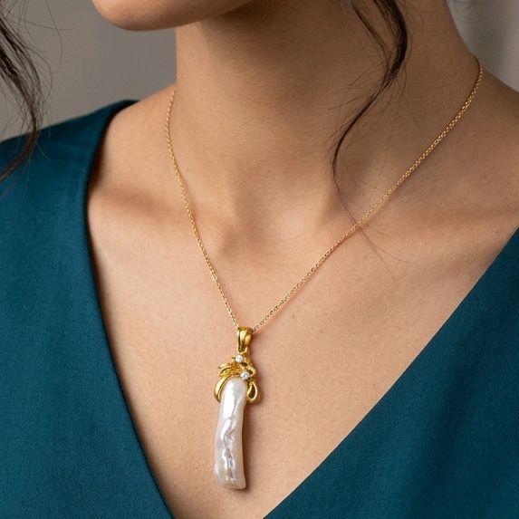 Gold Biwa Pearl Pendant 23K / Liontin Emas Mutiara Biwa 23K / Diamond Jewelry / 208LMSWP5