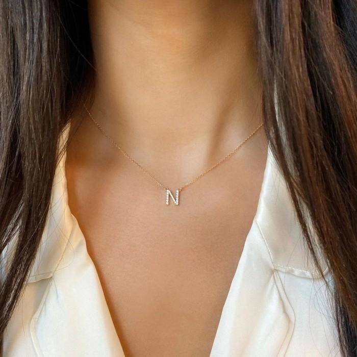 Initial Custom Letter Diamond Necklace 18K Gold-Diamond Jewelry-67LBGT300WPLS/1KB3850LSNEW-HT