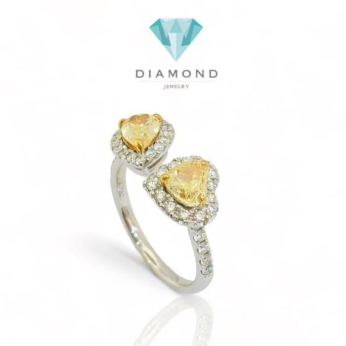 Duo yellow pear heart diamond ring 18k -Diamond Jewelry