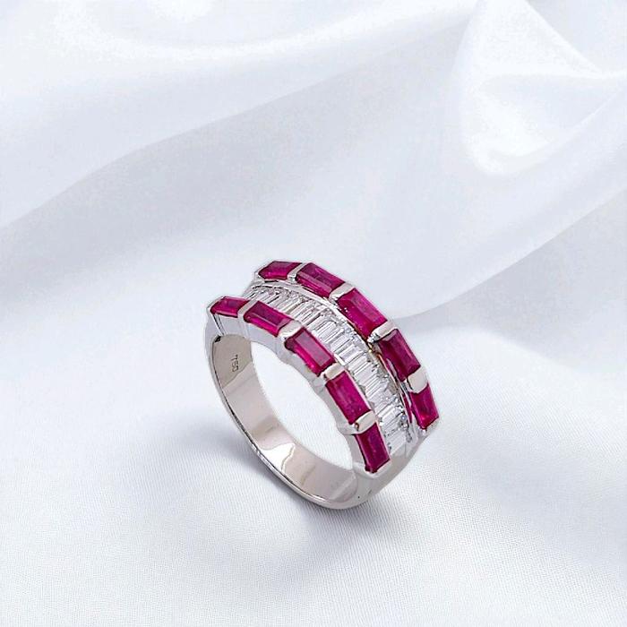Ruby Baguette Diamond Ring 18K / Diamond Jewelry 9BC10800RB