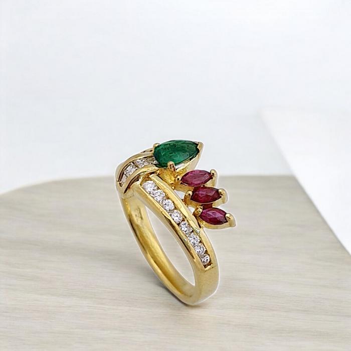 Emerald tricolor Diamond Ring 18K / Diamond Jewelry