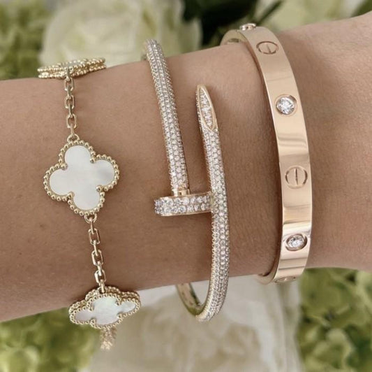 White 5 Clover Vintage Bracelet 18K Gold MOP -Diamond Jewelry/Gelang Emas Clover Putih Mutiara-487GBD4500LS-HT