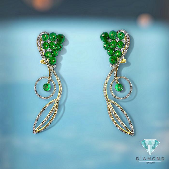 Emerald Earrings Holo Round Diamond 18K/Diamond Jewelry-10BAVN3190LS-HT