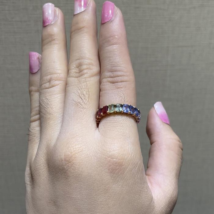 Rainbow sapphire ring 18k gold-Diamond Jewelry