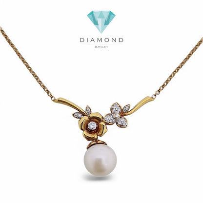 Flower Pearl Diamond Necklace 18K / Diamond jewelry