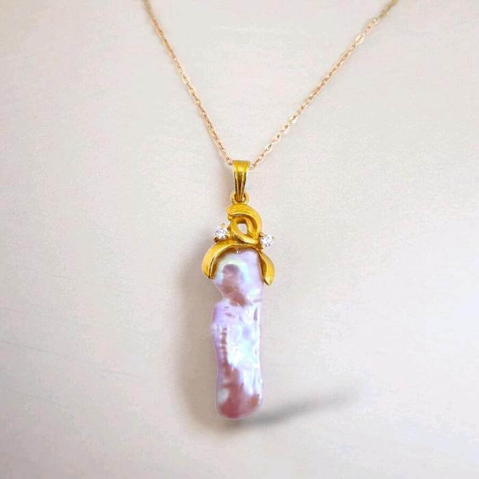 Gold Biwa Stick Pearl 23K / Liontin Biwa Stick Pearl 23K / Diamond Jewelry / 246LMSWP5
