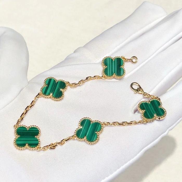 Malachite Clover Green Vintage 18K Gold Diamond Jewelry/Necklace/vintgae Earring/Sweet Earring/Bracelet -387KBD300LS/352ABD829RY/394ABD2500LS/454GBD4000LS-HT