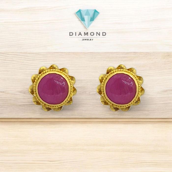 Anting Mas Batu Pink Model Bunga 23K-Diamond Jewelry-331AMSWP2