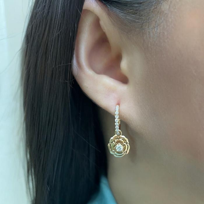 Camelia Flower Diamond Earrings 18K / Diamond Jewelry-361ABD11000RY-HT