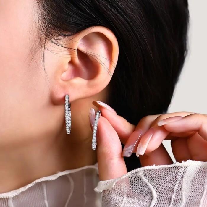 Diamond Hoop earring 18k white gold/anting berlian hoop bulat 18k-Diamond Jewelry