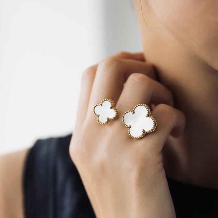 Magic MOP Ring Clover Duo Finger 18K /Cincin Mutiara Clover Emas Asli/18K Gold-Diamond Jewelry-9CMS5000LS-HT