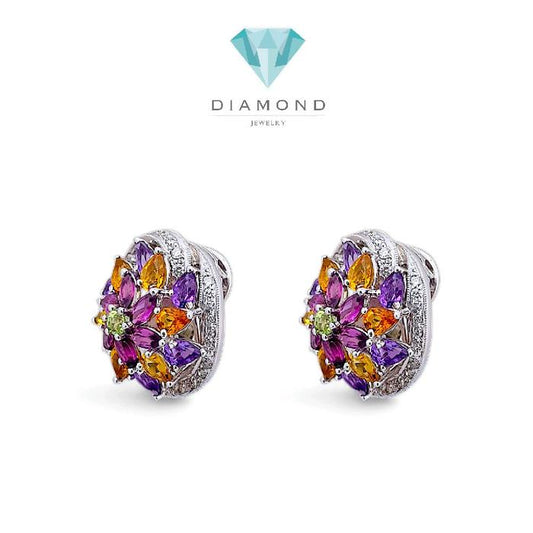 Flower Diamond Earring 18K / Diamond Jewelry 3BAKV36960WP