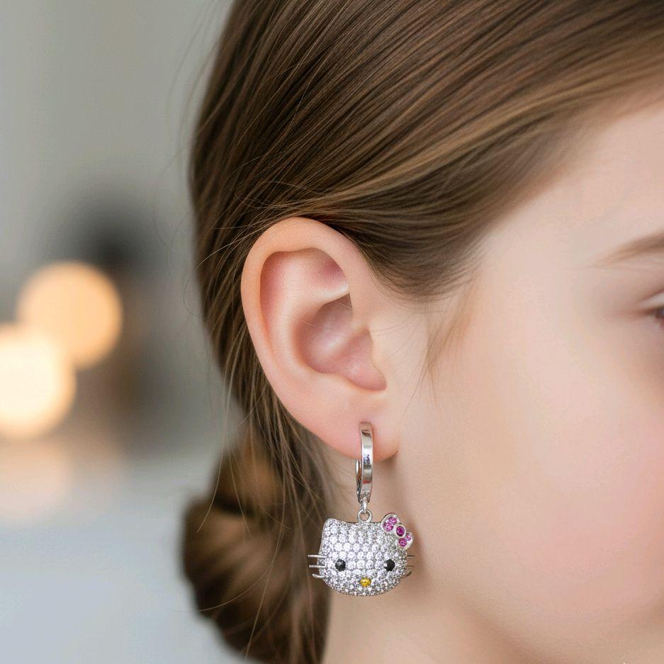 Hoop Hello Kitty Earrings 18K / Anting Hello Kitty 18K / Diamond Jewelry / 339AMSLS6