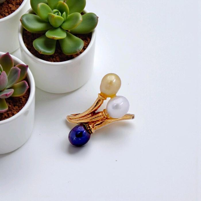 Tripel Color Pearl Gold Ring 23K / Cincin Emas Tiga Warna Mutiara 23K / Diamond Jewelry 45CMSWP3-HT