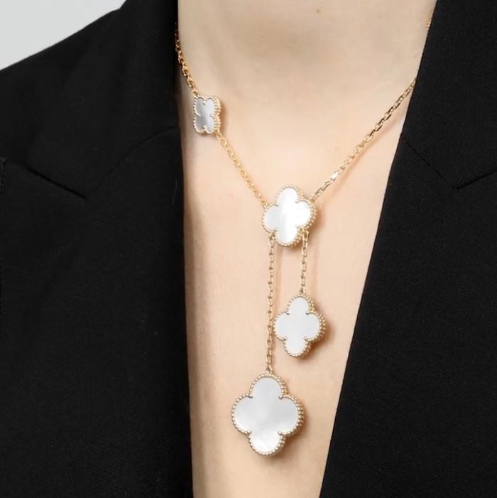 Magic Pearl Clover Necklace 6 Motif Clover 18K Gold Diamond Jewelry-10KBD1587AB-HT