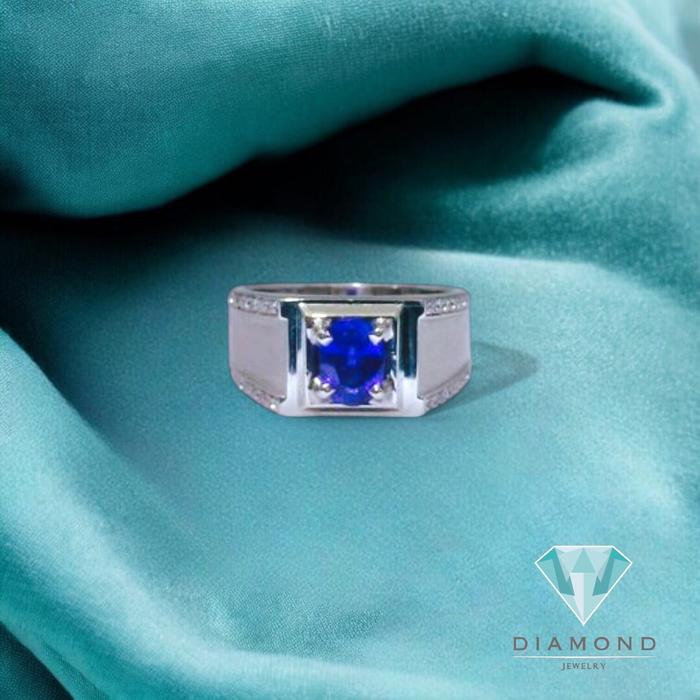 Cincin  Sapphire blue safir Diamond Ring Berlian 18k-Diamond Jewelry