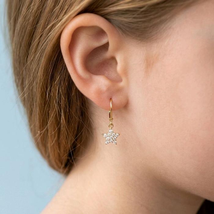 Gold Star Hanging Earring 16K / Anting Emas Gantung Bintang 16K / Diamond Jewelry / 435AMS110LS