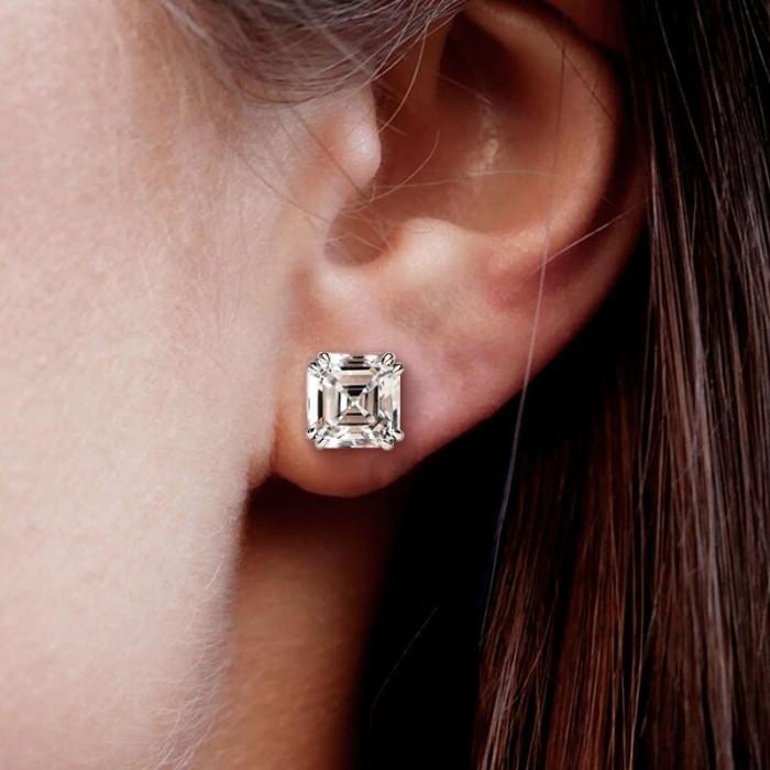 Asscher Cut AD Kristal Earring 750K Gold Diamond Jewelry-364AMS2LS-HT