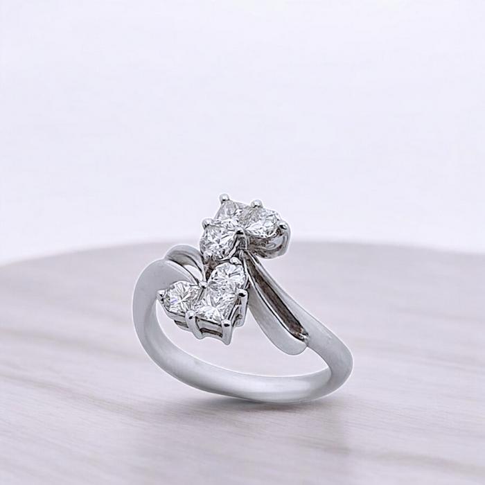 Double Heart Diamond Ring 18K / Diamond Jewelry