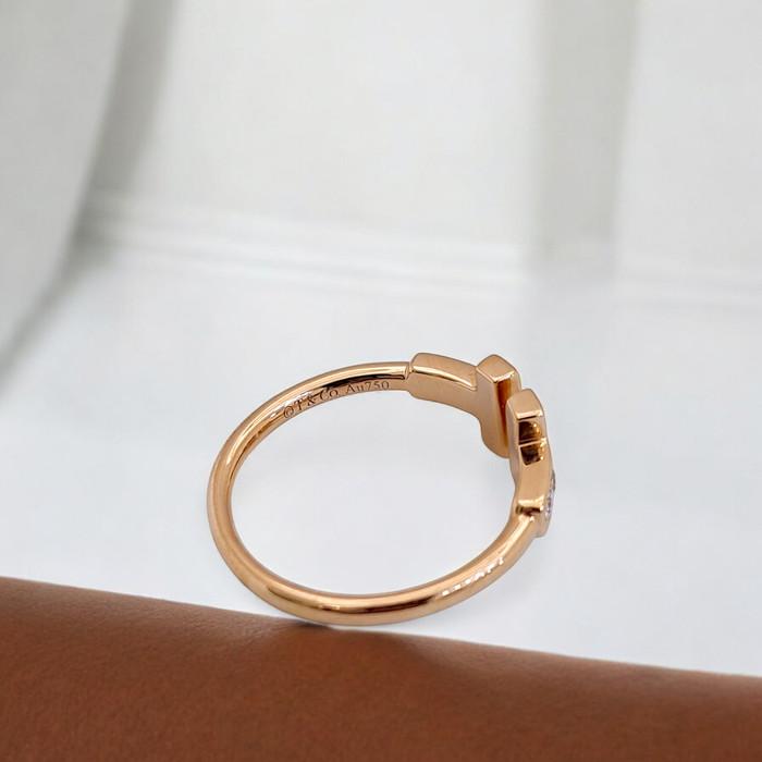 Double T Diamond Ring Rose Gold 18K/ Diamond Jewelry-79CBD39800AB-HT