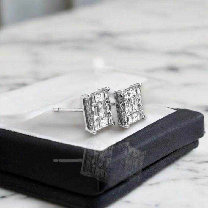 Square diamond earring 18k whte gold/anting berlian tusuk kotak -Diamond Jewelry