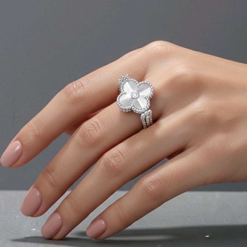 Vintage Alhambra clover chalchedony holiday Diamond Rings white gold 18K / Cincin Diamond Vintage batu ungu berlian emas putih18K / Diamond Jewelry / 410CBD13000RY