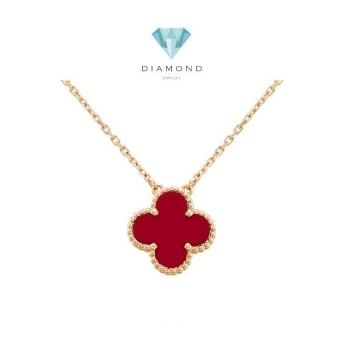 Kalung emas vintage red clover carnelian alhambra necklace/earring/ bracelet Diamond Jewelry