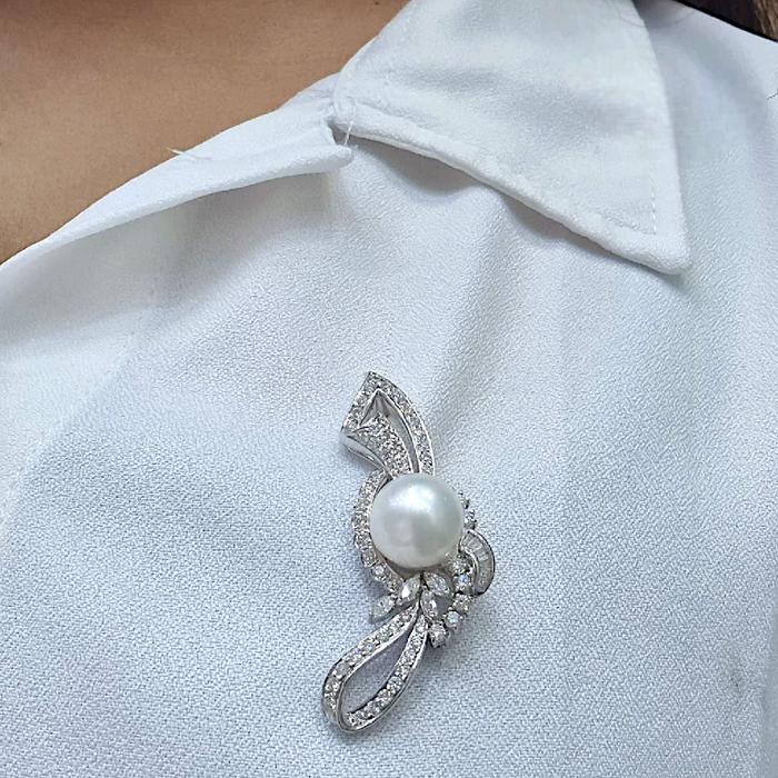 Pearl Diamond  South Sea Pearl Bros 18K / Diamond Jewelry/ Brooch Flower Leavy South Sea Pearl 18K-14BMKV1600WP-HT
